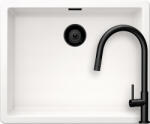 SCHOCK Schock Greenwich N-100L konyhai mosogatótálca 556 x 456 mm Cristadur Polaris, hófehér és szűrőkosár, túlfolyó takaró és Schock Talia konyhai csaptelep kihúzható fejjel fekete (SETGN100LPOTENEG)