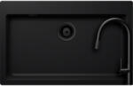 SCHOCK Schock Signus N-100XL konyhai mosogatótálca 790 x 500 mm Cristadur Puro, intenzív fekete és szűrőkosár, túlfolyó takaró és Schock Talia konyhai csaptelep kihúzható fejjel fekete (SETSN100XLPUTENEG)