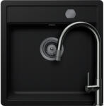 SCHOCK Schock Mono N-100S konyhai mosogatótálca 490 x 510 mm Cristadur Puro, intenzív fekete és szűrőkosár, távműködtető gomb, túlfolyó takaró és Schock Talia konyhai csaptelep kihúzható fejjel Gunmetal (SET