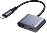 JOYROOM Audió Adapter És Töltőkábel Elosztó, Lightning+3.5 mm Jack Aljzat-Lightning, Cipőfűző Fekete