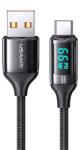 USAMS U78 Adatkábel USB-Type-C, 65W, PD Gyorstöltő, 120 cm, Cipőfűző, LED Kijelző Fekete