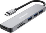 Techsuit Hub Multiport, Type-C la 2x USB, Type-C, HDMI, TF/SD Card, PD87W, 4K@30Hz - Techsuit TurboChargeX 6 in 1 (H5) - Gray (KF2350778) - pcone
