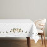 Lenjerii Deosebite Fata de masa Craciun cu brazi si casute, bumbac 100% 140x220cm, Snowy Fata de masa
