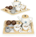 ECOTOYS Fa játéktea készlet teáskanna csészékkel, 17 darabos ECOTOYS