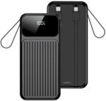 Maxlife power bank with built-in cables MXPB-06 PD QC 22, 5W 10000 mAh, fekete