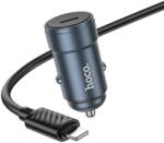 hoco. Z57 autós töltő 1xUSB-C csatlakozással + Type-C - Lightning kábellel 30W QC PD - fémszürke