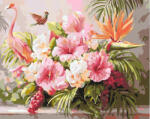 Figured Art Set pictura pe numere, cu sasiu, Hibiscus si flamingo, 40x50 cm (FA10606-Y)