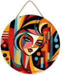 Figured Art Set pictura pe numere rotunda, pe lemn, Portret de femeie in stil Picasso, O30cm (RFA042)