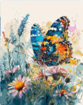 Figured Art Set pictura pe numere, cu sasiu, Fluture si flori de camp, 40x50 cm (FA10432-Y)