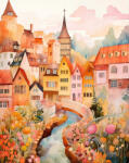 Figured Art Set pictura pe numere, cu sasiu, Orasel incantator de chihlimbar, 40x50 cm (FA10517-Y)