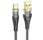 hoco. U121 adatkábel (USB - Type-C, 2.4A, gyorstöltő, 120cm, LED jelzés, cipőfűző) FEKETE (U121_USB_C_B) (U121_USB_C_B)