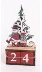 Iris fa adventi kalendárium, hóember szánkón, "kari" felirattal, fenyőfával 14 x 7 cm (061345)