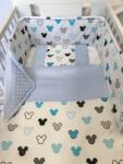  3 részes pamut/minky baba ágynemű szett - Kék/fehér egérke