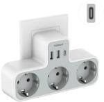 Tessan Priza Multipla Tessan TS-323-C, 3 Prize, 1 port USB-C, 2 Porturi USB, 240 V, Alb , 2500W 10A (TS-323-C) - rovo