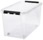 SMARTSTORE Műanyag tárolódoboz, 70 liter, fekete fogantyúkkal, SMARTSTORE Classic 70, átlátszó