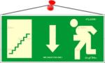  Információs tábla, 25x11, 5 cm, fluoreszkáló, utánvilágítós, Menekülési irány le, lépcső balra