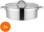 Grunberg Set 2 x Cratita din Inox, cu Capac din Sticla, 26 cm, 5 l, Argintie, Grunberg (GUJ-2xGR4118)