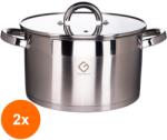 Grunberg Set 2 x Cratita din Inox, cu Capac din Sticla, 24 cm, 5.70 l, Argintie, Grunberg (GUJ-2xGR7024/4)