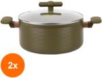 Grunberg Set 2 x Cratita Aluminiu, Capac, 28 cm, 7.40 l, Interior Anti-aderent, Compatibila Plita Inductie, Verde, Grunberg (GUJ-2xGR5724)