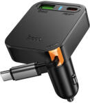  Car charger Hoco wit retractable cable 2 x USB C + USB A QC PD 65W NZ18 black (6942007658546)