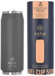 Estia Home Art Travel Cup Save the Aegean Sticlă Termos Reciclabilă Oțel Inoxidabil / Plastic Fără BPA 500ml Fjord Gri cu Pai 01-9441 (01-9441)