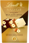 Lindt Nuxor csokoládé válogatás tej-, ét- és fehér csokoládé egész mogyoróval őrölt mogyoróval 150 g