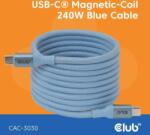 Club 3D Cablu magnetic Club3D USB-C, 240W PD3.1, 480 Mbps, 2m, albastru (CAC-3030)