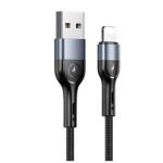 USAMS u55 adatkábel, usb - lightning, 2a, gyorstöltő, 100cm, cipőfűző, fekete, kompatibilis: Apple iPhone 14 Plus / iPhone 14 Pro / iPhone 14 (SJ448ZJ01)