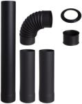 Hunor füstcső szett 6 részes 130mm fekete acél (egyenes, könyök, falhüvely, falirózsa)