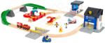 BRIO Cale ferată din lemn cu echipaj de salvare Rescue Team Train Set BRIO 38 de piese ambulanță cu sunet și lumină și mașină de poliție cu stație și 3 figurine (BRIO0257)