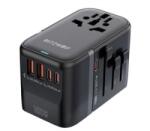 BlitzWolf utazó töltő 2 USB+3 Type-C aljzat (100W, GaN, PD gyorstöltés, EU, UK, US, AU) FEKETE (BW-TA2) (BW-TA2)