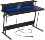 VASAGLE Gaming Desk LED-es gamer asztal beépített elosztóval és monitortartóval fekete 120 x 60 x 76 cm (LWD192B56V1)