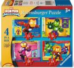 Ravensburger Puzzle pentru copii Ravensburger 4 în 1 - Omul de Fier și prietenii (12004190) Puzzle