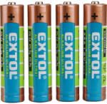 Extol elem klt. 4 db, alkáli, 1, 5V, méret: AAA (LR03); hosszú élettartam, bliszteren