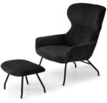 VOX bútor CONOR fotel és lábtartó, fekete kordbársony-fekete