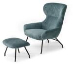 VOX bútor CONOR fotel és lábtartó, kék kordbársony-fekete