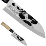 Satake Megumi Santoku Japán rozsdamentes konyhakés 56 HRC, 17 cm, gumifa markolat, Panda lézergravír mintázat (801-614-gravirozott-panda)