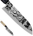 Satake Megumi Santoku Japán rozsdamentes konyhakés 56 HRC, 17 cm, gumifa markolat, Tengu lézergravír mintázat (801-614-gravirozott-tengu)
