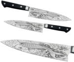 Satake Satoru Gyuto Japán rozsdamentes szakácskés 59 HRC, 21 cm, laminált markolat, KOI PONTY lézergravír mintázat (802-789-gravirozott-koi)