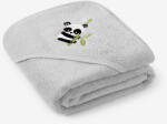 Goldea gyermek frottír fördőlepedő csuklyás - panda világosszürkén 100 x 100 cm