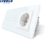 LIVOLO Intrerupator dublu + priza simpla Livolo rama din sticla SmartElectro IntelligentHouse (VL-C702-11/C7-C1EU-11)