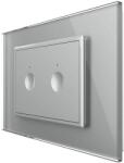 LIVOLO Intrerupator dublu cap scara / cap cruce wireless cu touch Livolo cu rama din sticla, standard Italian - Serie noua, gri, VL-FC2SR-3IP-15 (VL-FC2SR-3IP-15)