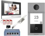 Hikvision KIT videointerfon Smart pentru o familie cu yala electromagnetica incastrabila, Rj45 + Wi-Fi 2.4Ghz, Switch PoE, Card, Tag, monitor 7 inch negru, - HIKVISION DS-KIS604-BYA (DS-KIS604-BYA)