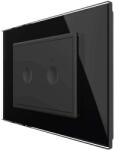 LIVOLO Intrerupator dublu cap scara / cap cruce cu touch Livolo cu rama din sticla, standard Italian - Serie noua, negru, VL-FC2S-3BP-12 (VL-FC2S-3BP-12)