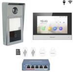 Hikvision KIT videointerfon Smart pentru o familie, Rj45 + Wi-Fi 2.4Ghz, Switch PoE, Card, Tag, Carcasa montaj, monitor 7 inch negru, - HIKVISION DS-KIS604-BC (DS-KIS604-BC)