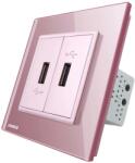 LIVOLO Priza dubla USB Livolo cu rama din sticla, roz, VL-C792USB-17 (VL-C792USB-17)