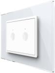 LIVOLO Intrerupator dublu cap scara / cap cruce wireless cu touch Livolo cu rama din sticla, standard Italian - Serie noua, alb, VL-FC2SR-3WP-11 (VL-FC2SR-3WP-11)