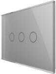LIVOLO Intrerupator triplu cap scara/cruce wireless cu touch Livolo din sticla - standard italian, gri, VL-FC3SR-3G-15 (VL-FC3SR-3G-15)