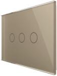 LIVOLO Intrerupator triplu cap scara / cruce cu touch Livolo din sticla, standard italian - Serie noua, auriu, VL-FC3S-3G-13 (VL-FC3S-3G-13)