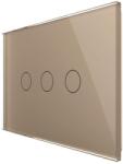 LIVOLO Intrerupator triplu cu touch Livolo din sticla, standard Italian, protocol ZigBee - Serie noua, auriu, VL-FC3Z-3G-13 (VL-FC3Z-3G-13)